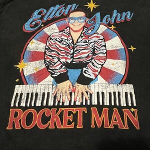 Elton John Rocket Man Graphic T Shirt Black Cotton Size Medium
